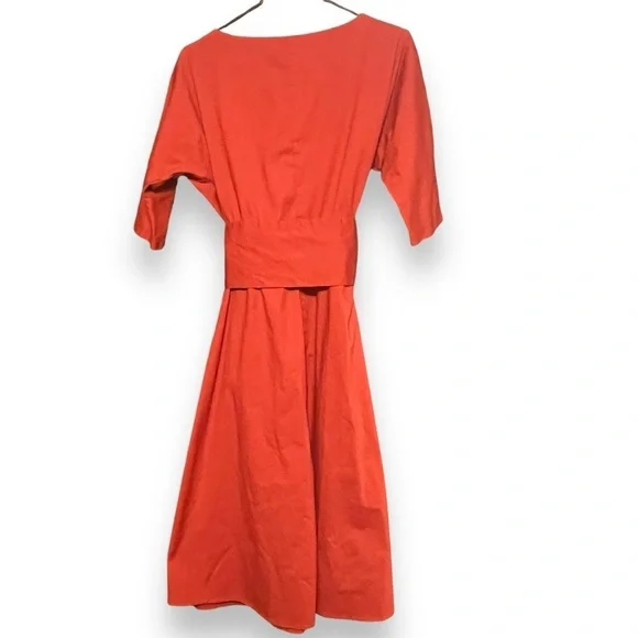 Lela Rose for HSN Belted Half Button Down Cotton Dress Size 6 Elbow Sleeves - Picture 3 of 8